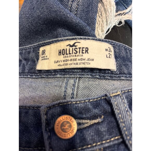 Hollister Curvy High-Rise Mom Jeans Distressed Dark Wash W24 L27 Denim - Picture 2 of 10